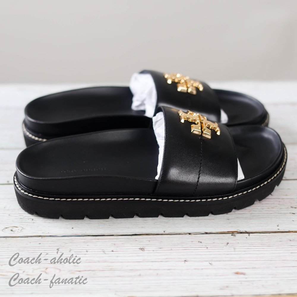 NIB Tory Burch Everly Anatomic Lug Nappa Leather Slide Sandal Size 8 in Black - Picture 5 of 10